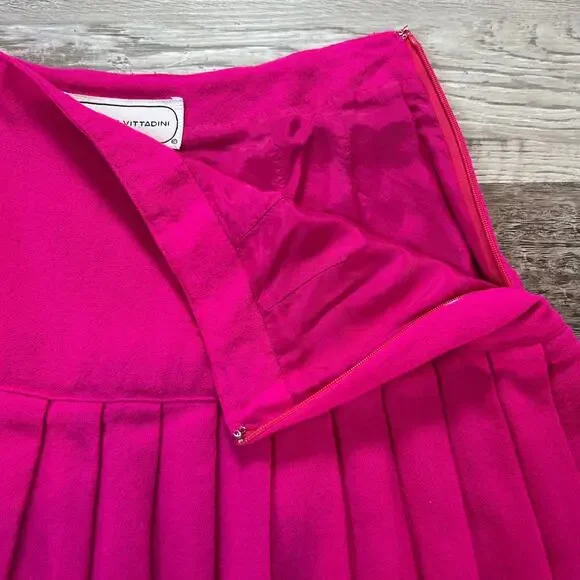 Vintage 80s Adrienne Vittadini Pleated Wool Skirt Medium Fuchsia Pink Hong Kong - Picture 2 of 8